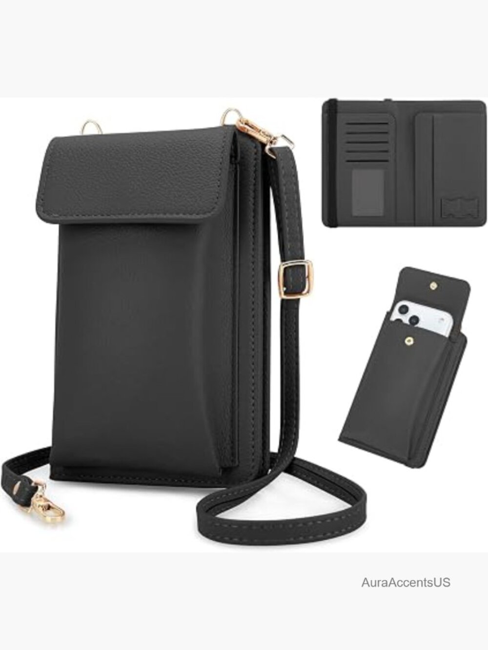 Leather Passport Wallet Crossbody Phone Bag RFID Blocking Travel
